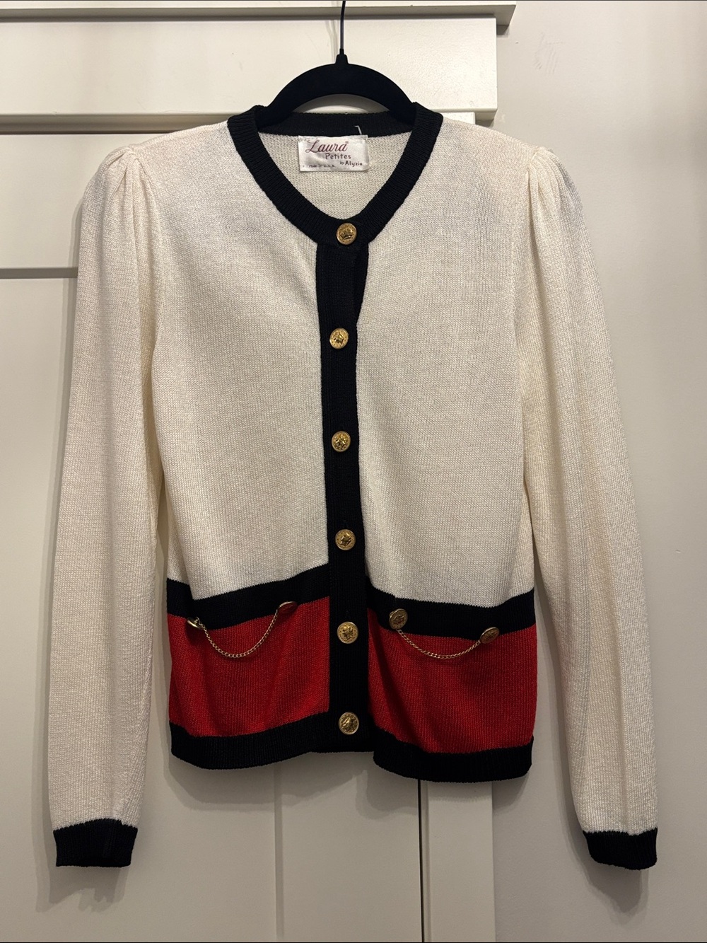 Cream Cardigan with Red Accents
